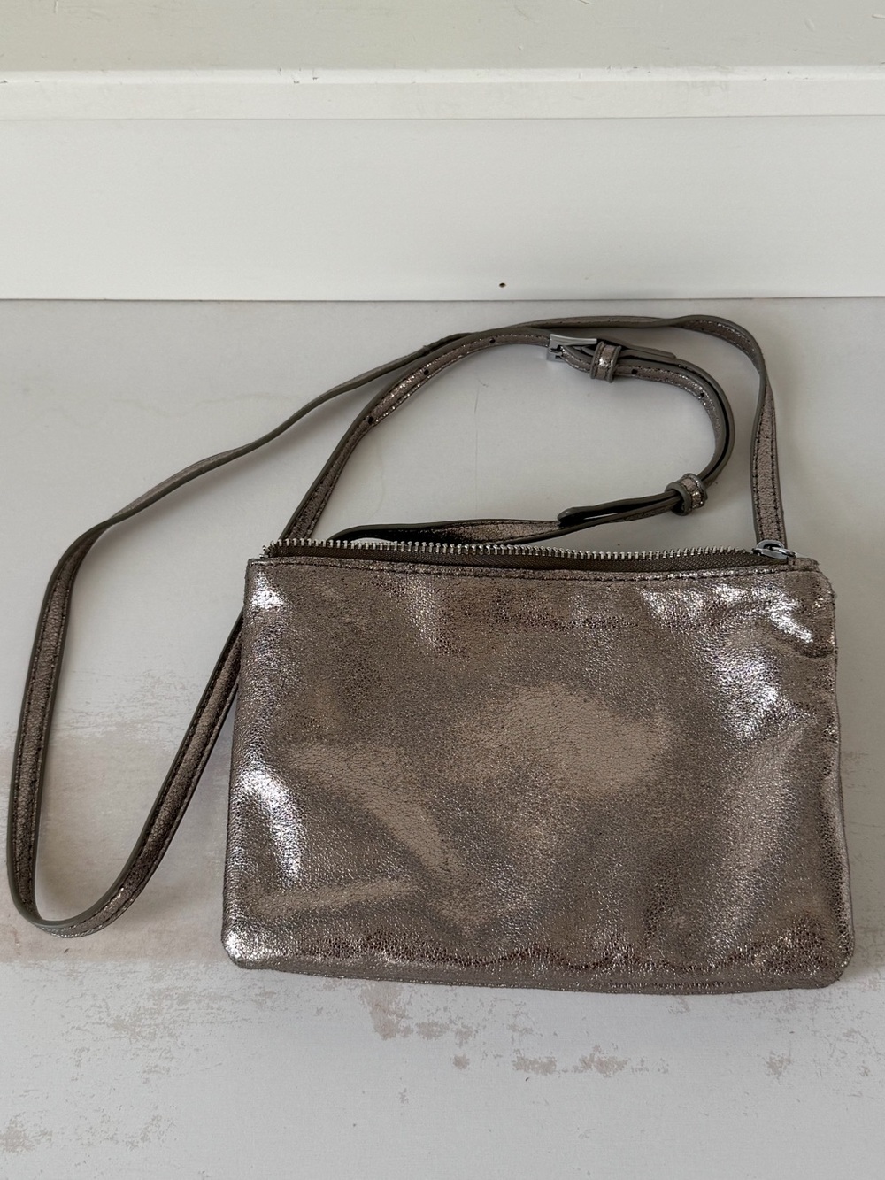 MMS Metallic Pewter Crossbody Bag - Sleek Women’s Shoulder Bag